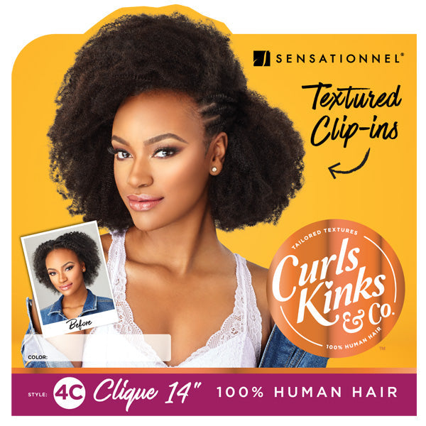 Sensationnel Human Hair Curls Kinks & CO Textured Clip In Extension - HH 4C CLIQUE 9PCS (14-18 Inch)
