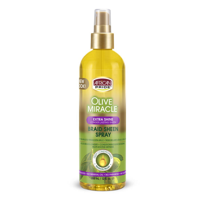 African Pride Olive Miracle Braid Sheen Spray - EXTRA SHINE 12 Oz