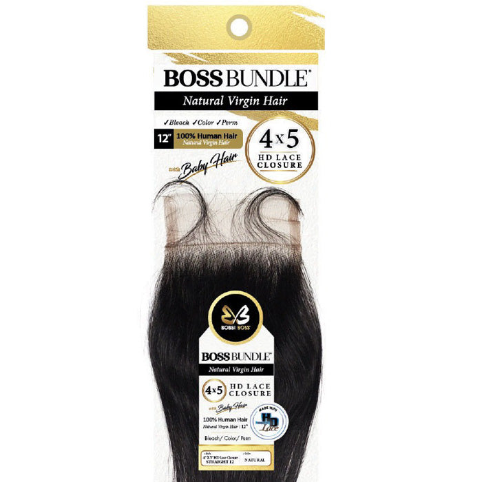 Bobbi Boss Boss Bundle 100% Human Hair 4x5 HD Lace Closure with Baby Hair - STRAIGHT 12"/16"