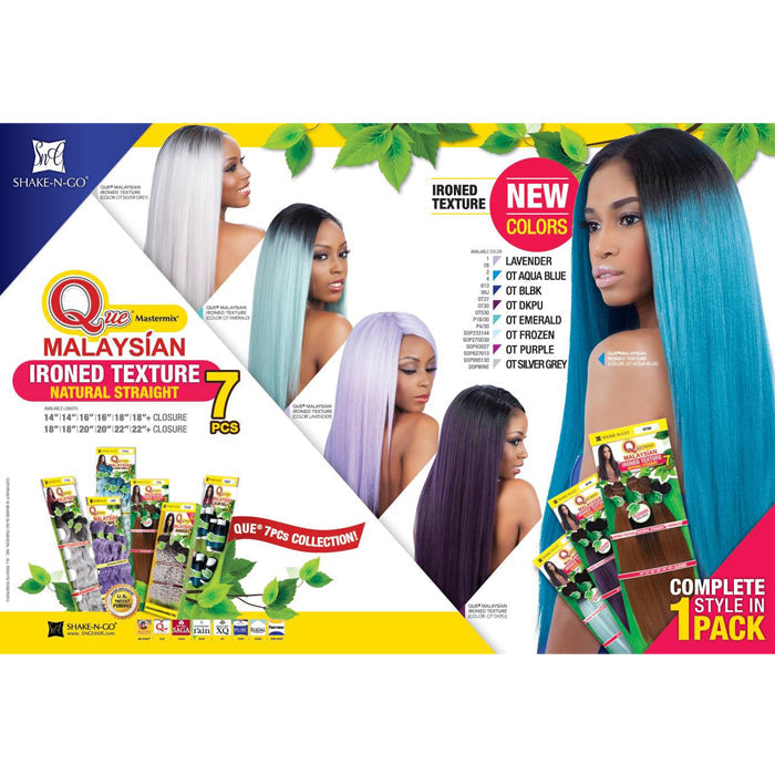 Shake N Go Que Malaysian Ironed Texture Weave + Closure - NATURAL STRAIGHT 7 PCS (14/16/18)