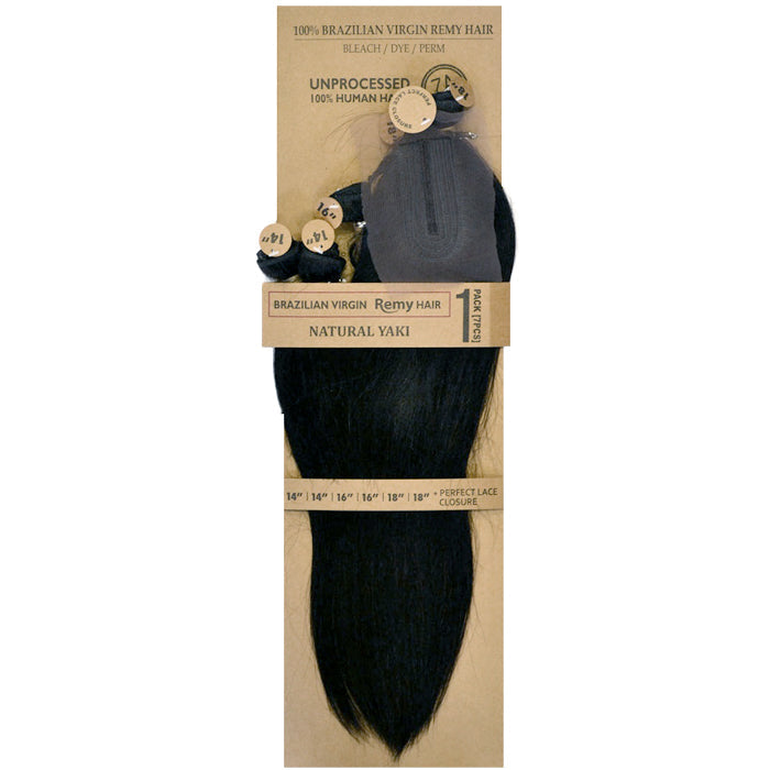 Laflare 100% Unprocessed Brazilian Virgin Remy Human Hair Weave - 7 PCS NATURAL YAKI 18/20/22"