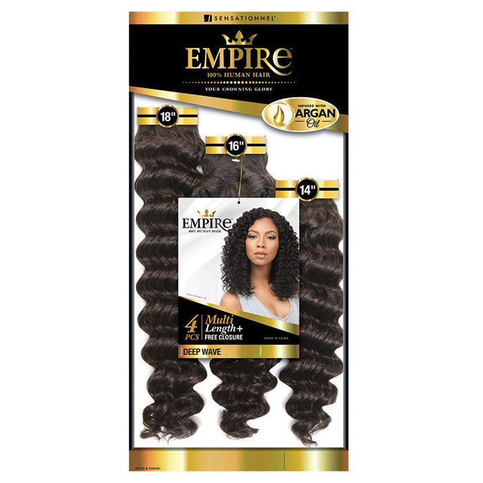 Sensationnel Empire 100% Human Hair Multi Length + Free Closure 4 PCS Weave - DEEP WAVE 10-18"