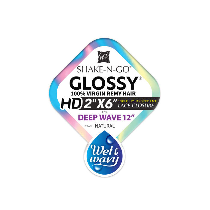 Shake N Go Glossy 100% Virgin Remy Hair HD 2x6 Hand-Tied Lace Closure - DEEP WAVE 12 - Wet & Wavy