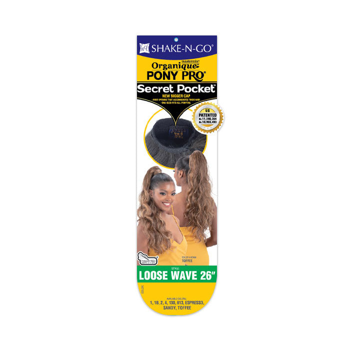 Shake N Go Organique Pony Pro Secret Pocket Ponytail - LOOSE WAVE 26"
