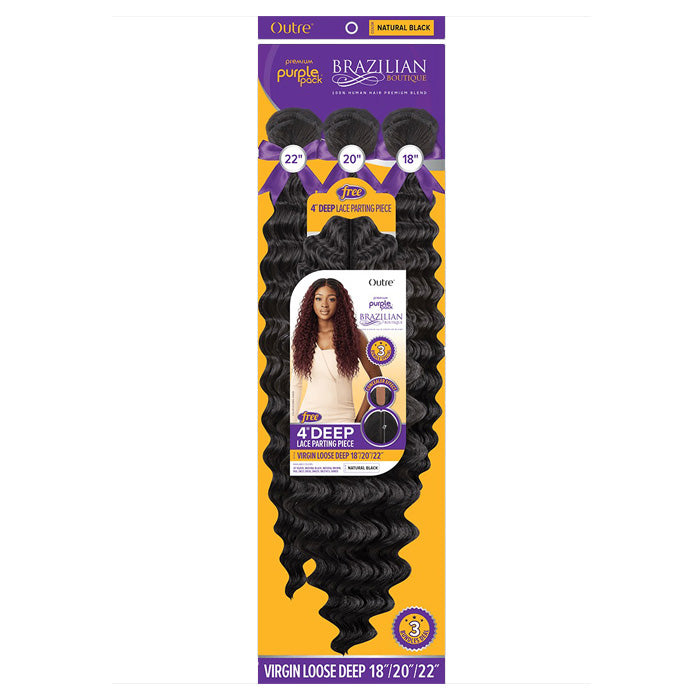 Outre Purple Pack Brazilian Boutique Human Hair Blend Weave - VIRGIN LOOSE DEEP 4PCS (18/20/22 inch + 4 inch lace closure)