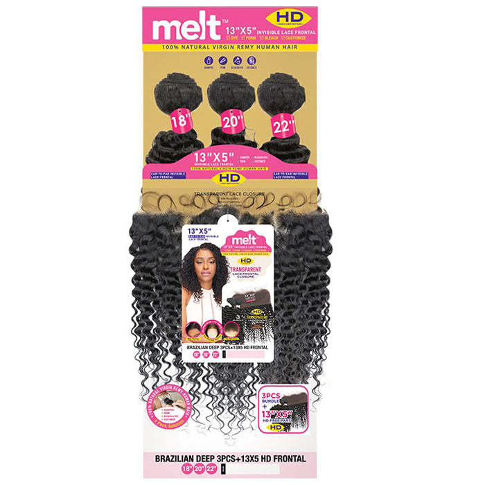 Janet Collection Melt 100% Virgin Remy Human Hair Weave 3 Pcs 13X5 HD Lace Closure - BRAZILIAN DEEP 18/20/22"