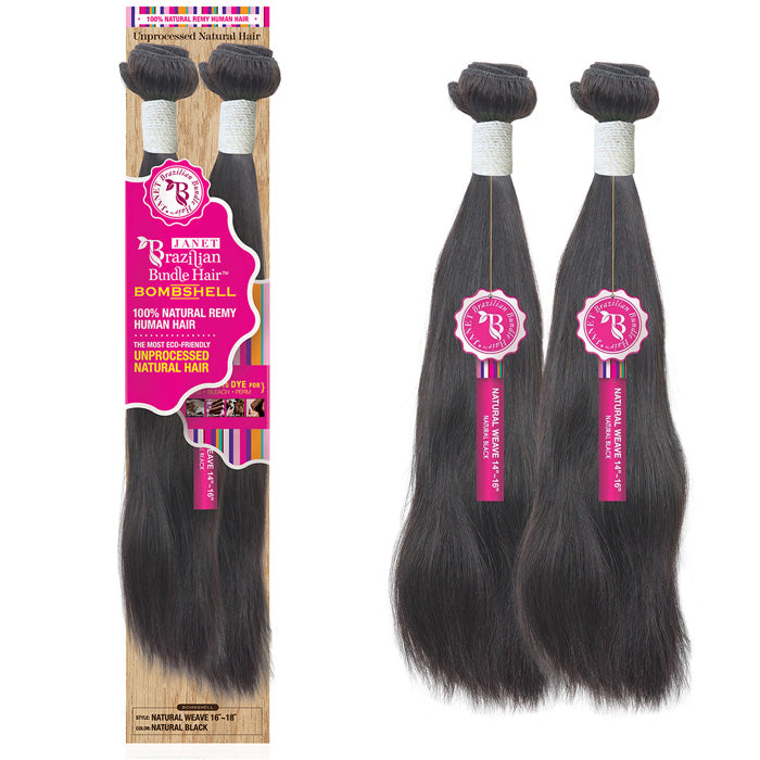 Janet Collection Bombshell Brazilian Bundle 100% Natural Remy Human Hair Weave - NATURAL WVG 16"-28"(2 Pcs)