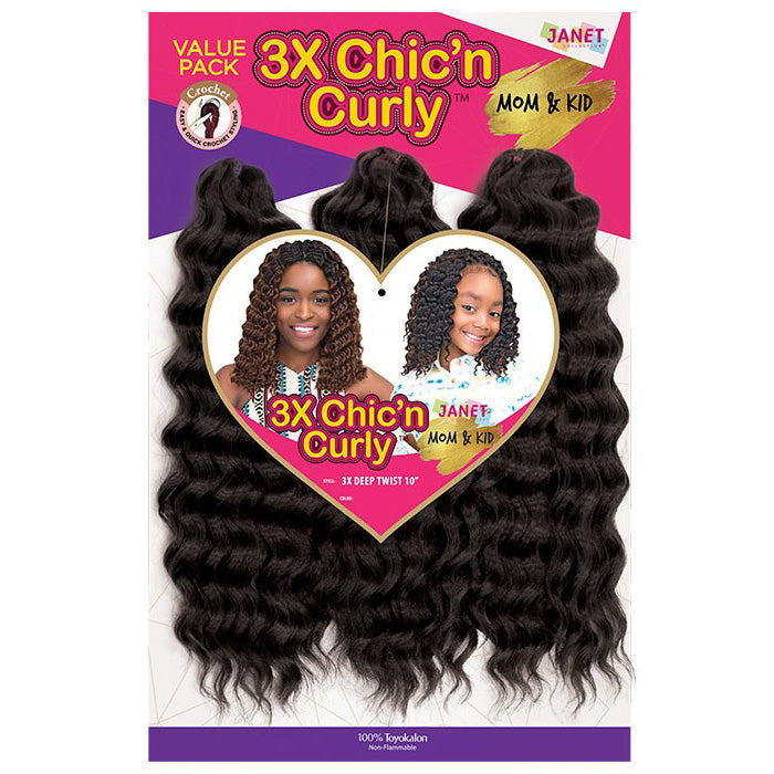 Janet Collection Mom & Kid Crochet Braid - 3X CHIC'N CURLY DEEP TWIST 10"