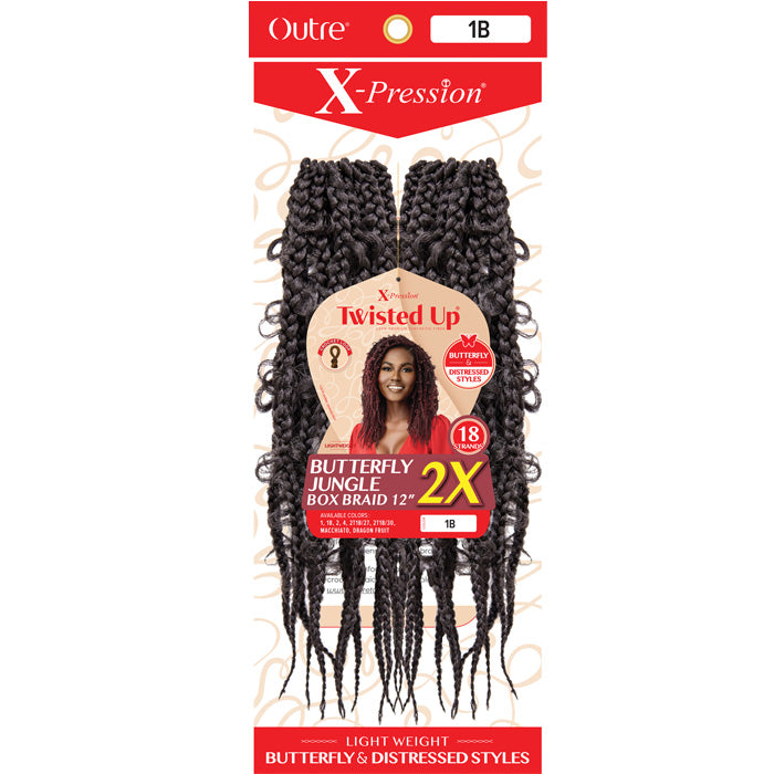 Outre X-Pression Twisted Up Pre-Looped Crochet Braids - BUTTERFLY JUNGLE BOX BRAID 12" 2X