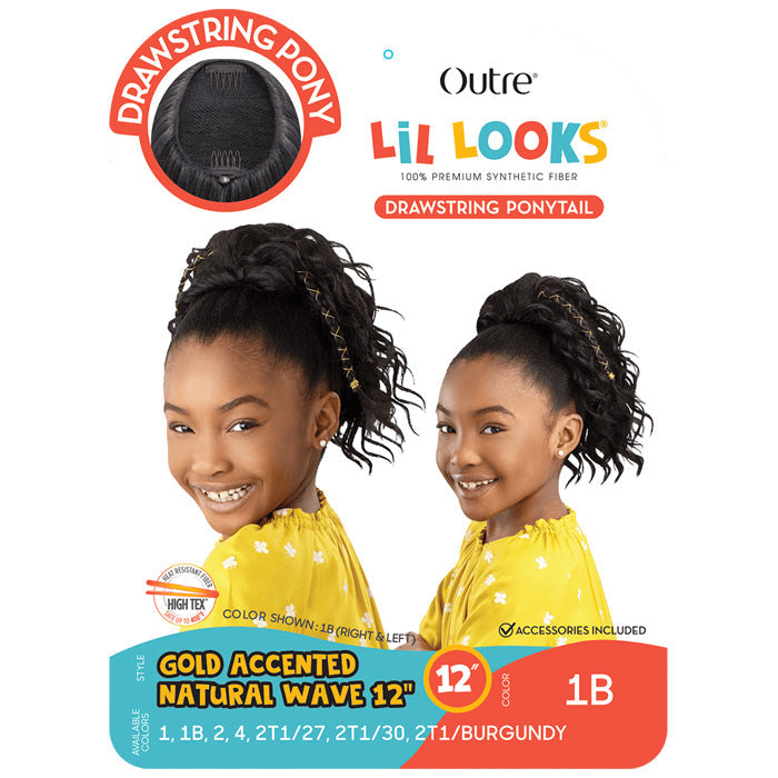 Outre Lil Looks Drawstring Ponytail - GOLD ACCENTED NATURAL WAVE 12"