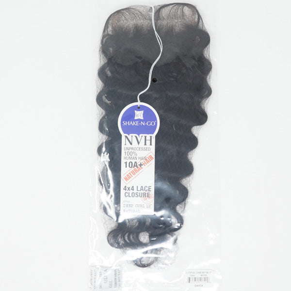 Shake-N-Go 100% Unprocessed Human Hair NVH 10A+ 4X4 Lace Closure - DEEP CURL 12"