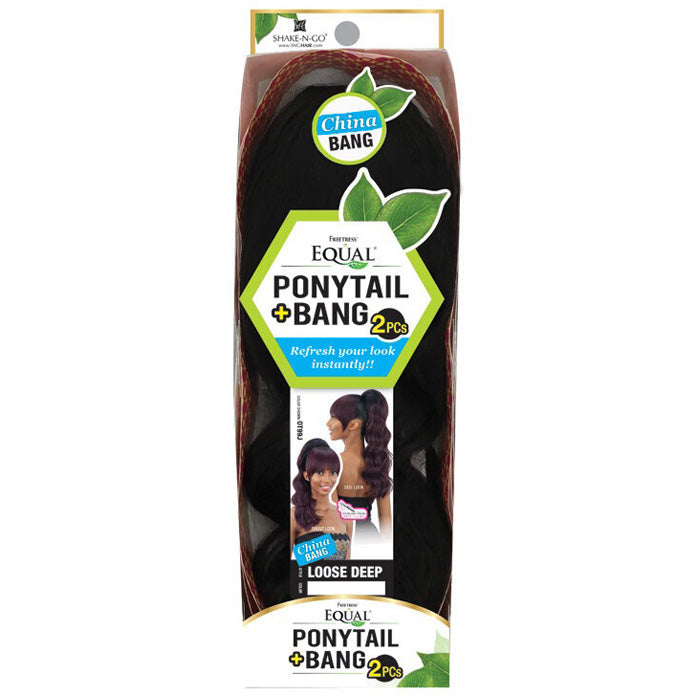 Freetress Equal Drawstring Ponytail and China Bang LOOSE DEEP 2PC