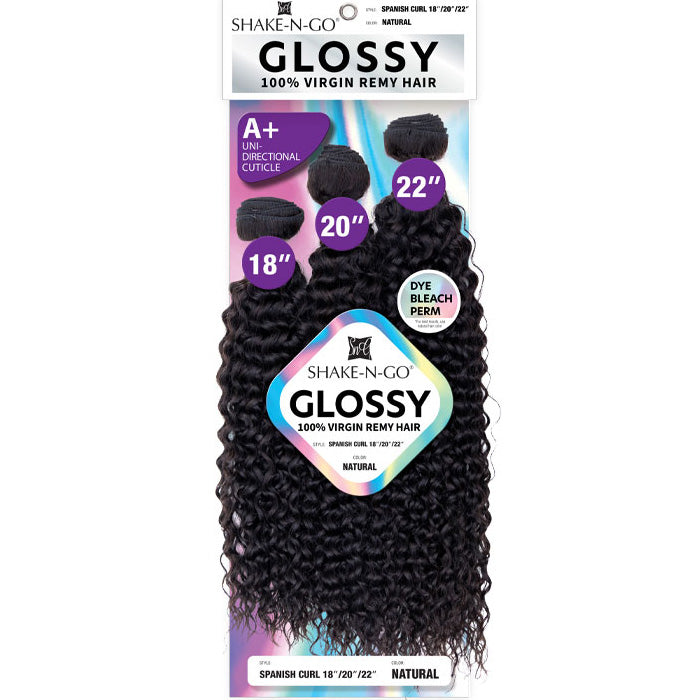 Shake N Go Glossy 100% Virgin Remy Hair Weave - SPANISH CURL (Multi Length) 3 Pcs