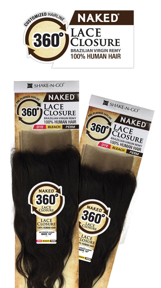 Shak-N-Go Naked 100% Brazilian Virgin Remy 360 CIRCULAR LACE CLOSURE WAVE 16 Inch