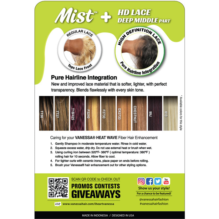 Vanessa Mist HD Deep Middle Part Lace Wig - GABA 40