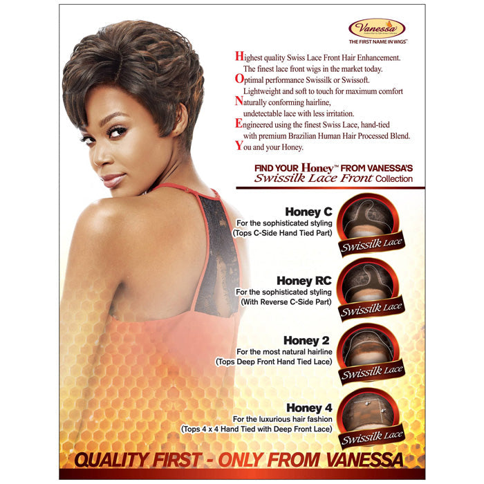Vanessa Honey-C Brazilian Human Hair Blend Swissilk Lace Front Reverse C-Side Part Wig TRCHB UNA