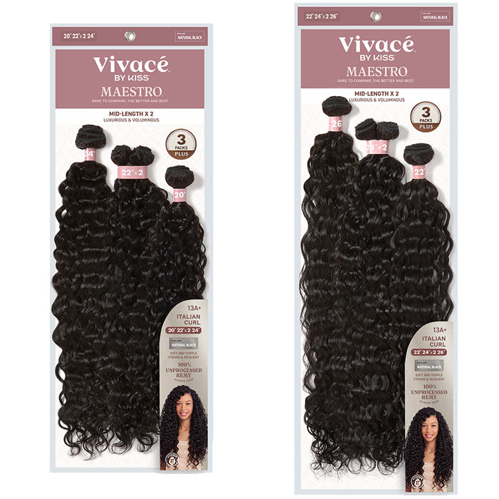 Vivace By Kiss Maestro Bundle Multi 3 Packs Plus Weave - ITALIAN CURL - 100% UNPROCESSED REMY HUMAN HAIR