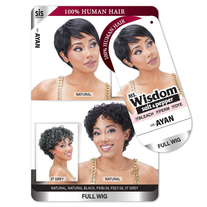 Zury Sis Ms. Wisdom Salt & Pepper 100% Human Hair Full Wig - HR-AYAN