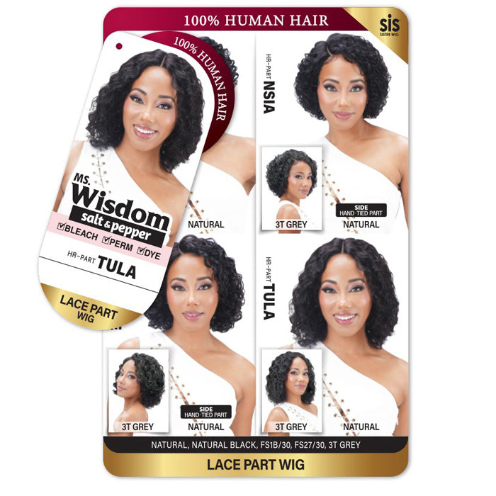 Zury Sis Ms. Wisdom Salt & Pepper 100% Human Hair Lace Part Wig - TULA