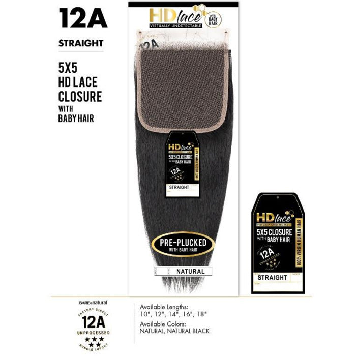 Sensationnel 12A 100% Virgin Human Hair 5X5 HD Lace Closure - STRAIGHT 18