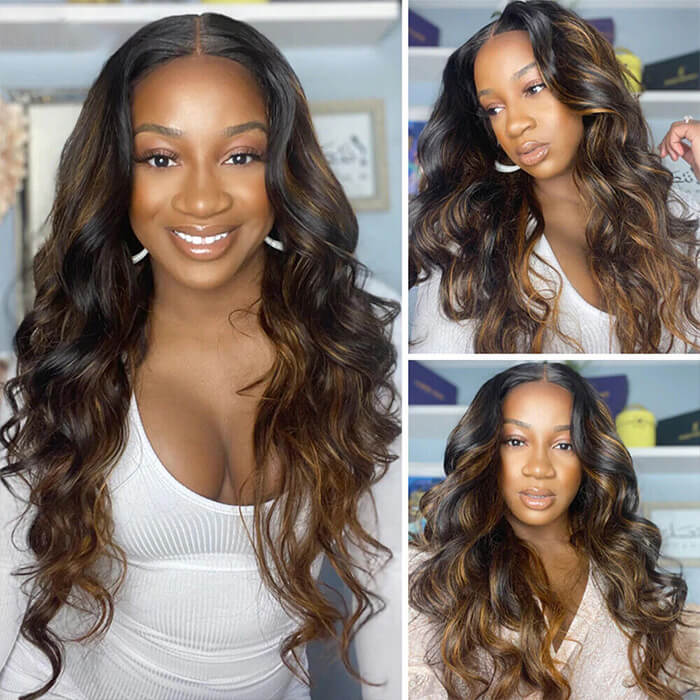 Balayage Highlight P1B/30 Body Wave 5x5 13x4 HD Undetectable Lace Front Wigs 100% Human Hair