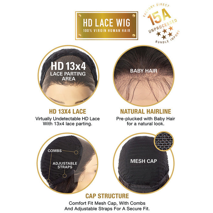 Sensationnel Unprocessed 15A 100% Virgin Human Hair 13X4 HD Lace Part Wig - STRAIGHT 22