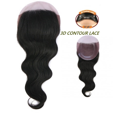 Trill Unprocessed Brazilian Virgin Human Hair 3D CONTOUR LACE 4X4 CLOSURE BODYWAVE 14 Inch