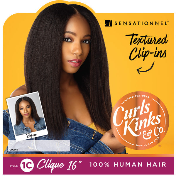 Sensationnel Human Hair Curls Kinks & CO Textured Clip In Extension - HH 1C CLIQUE 9PCS (16-20 Inch)