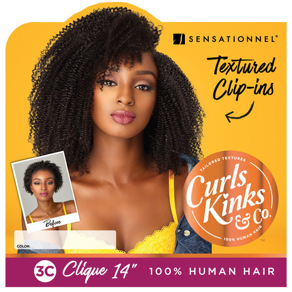Sensationnel Human Hair Curls Kinks & CO Textured Clip In Extension - HH 3C CLIQUE 9PCS (14-18 Inch)