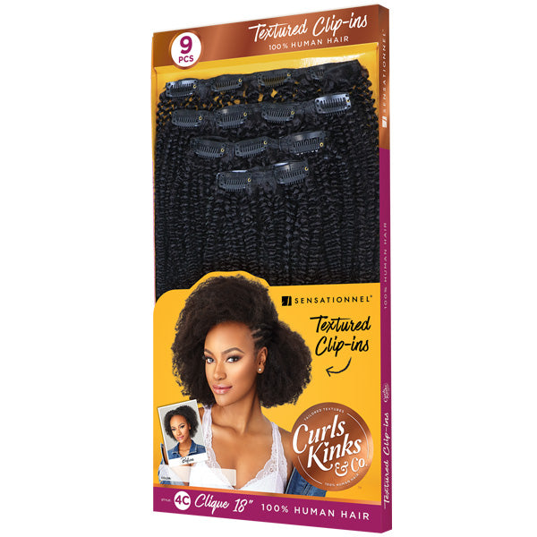 Sensationnel Human Hair Curls Kinks & CO Textured Clip In Extension - HH 4C CLIQUE 9PCS (14-18 Inch)