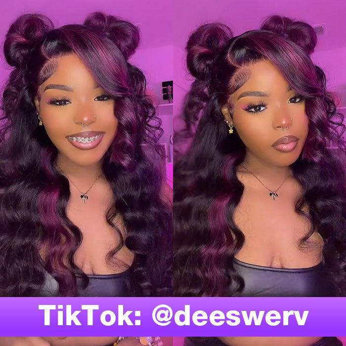 Balayage Purple Highlight Lace Front Wigs 13x4 Transparent HD Lace Human Hair Wigs