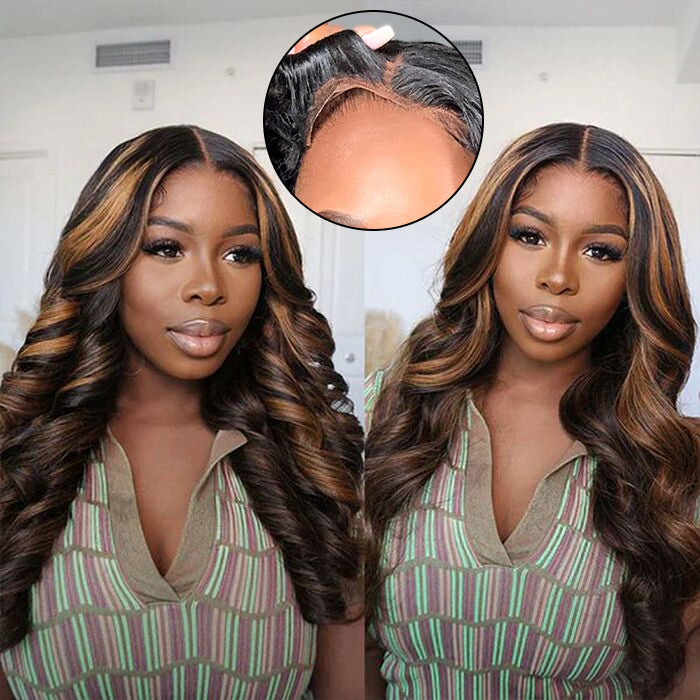 Balayage Highlight Put on go® Glueless Wig Pre Cut 8*5 HD Lace Closure Wigs Human Hair 220% Density