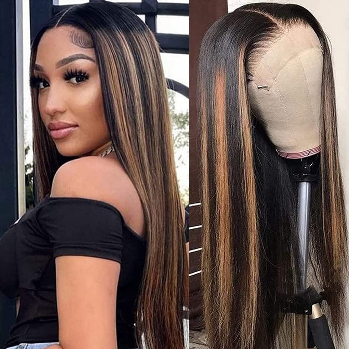 Balayage Highlight 1B/30 Straight Pre Plucked Natural Hairline 13x6 Full Lace Frontal Human Hair Wigs