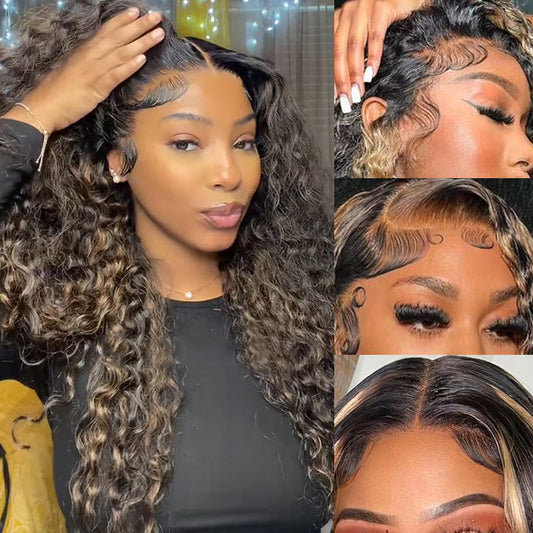 Blonde Highlight Deep Wave Virgin Human Hair 13X6 Full HD Lace Frontal Wigs