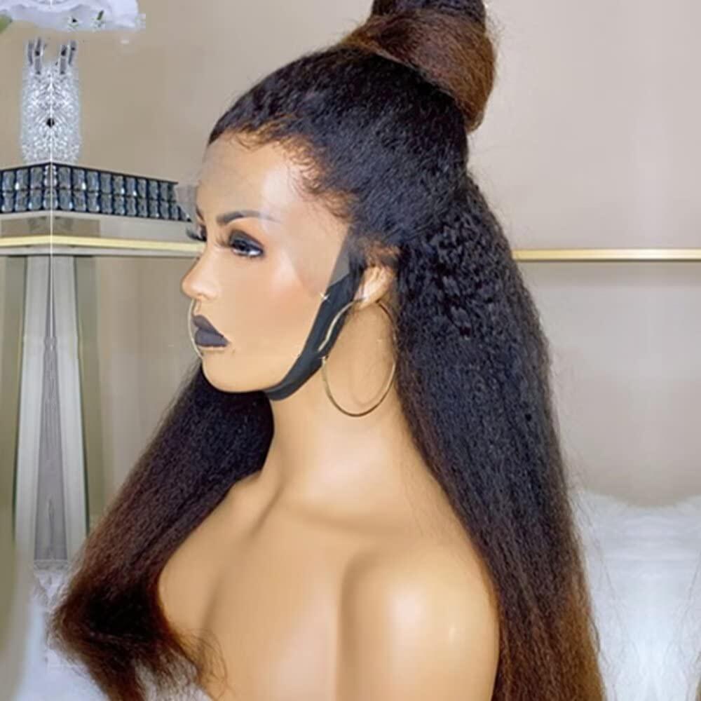 Black to Brown Ombre Kinky Straight 360 Skin Lace Frontal Invisi String Pre Everything Glueless Long Wig