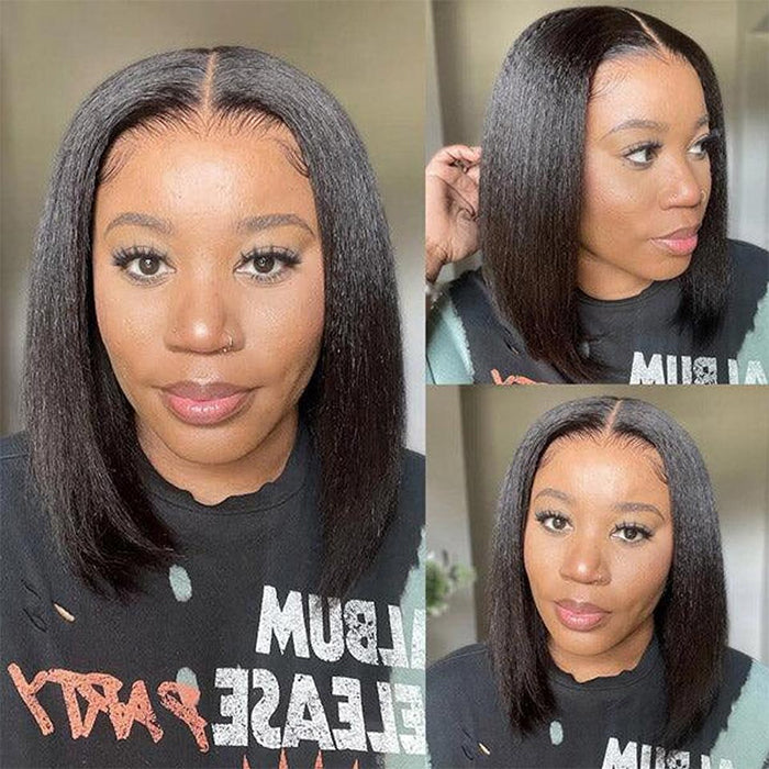 Bleached Knots Kinky Straight Hair Bob Wig Pre-cut Hd Lace Wear Go Glueless Human Hair Wigs