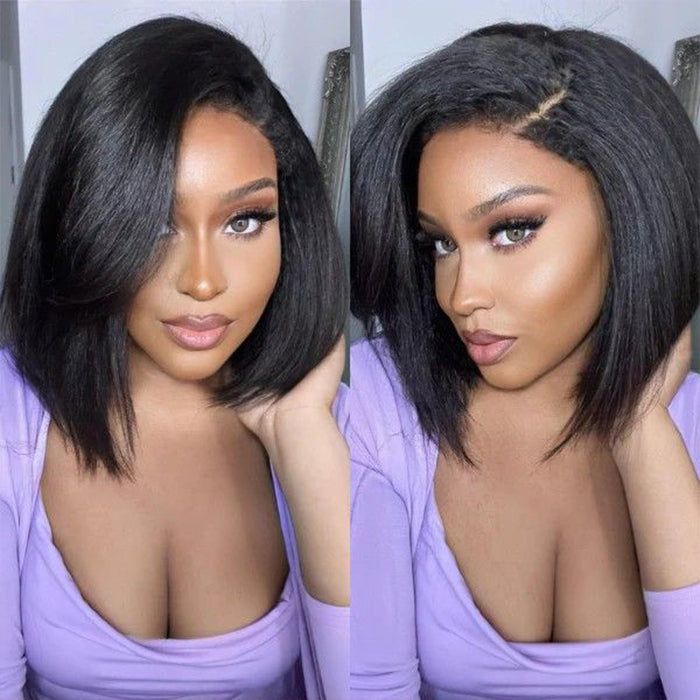 Bleached Knots Kinky Straight Hair Bob Wig Pre-cut Hd Lace Wear Go Glueless Human Hair Wigs