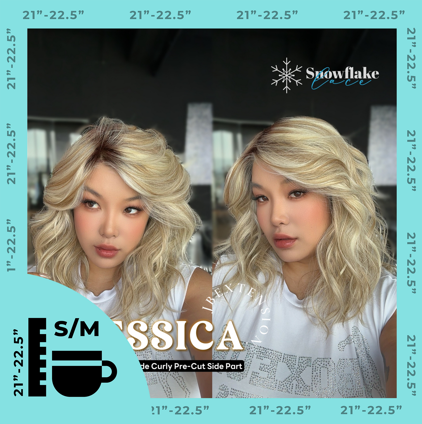 [PRE-ORDER] JBEXTENSION 16 Inches Mix Blonde Curly Pre-Cut Side Part Snowflake Lace Frontlace Glueless Wig JESSICA【BENDY EAR TABS】