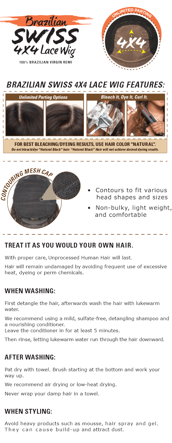 Sensationnel Bare & Natural 100% Brazilian Remy Swiss 4x4 Lace Front Wig NATURAL YAKI