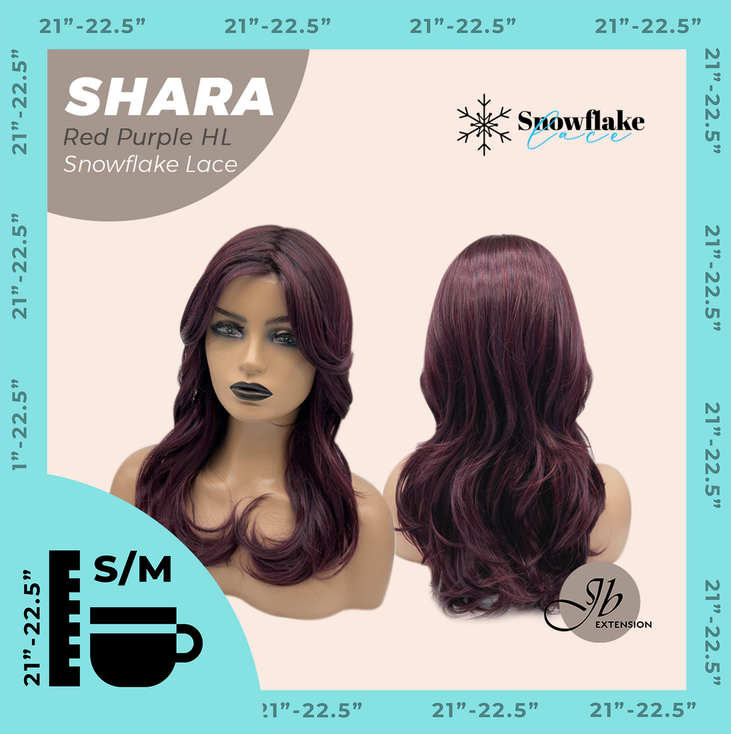 [PRE-ORDER] JBEXTENSION 17 Inches Curly Red Purple Highlight Pre-Cut T Part Snowflake Lace Frontlace Glueless Wig SHARA RED PURPLE HIGHLIGHT【BENDY EAR TABS】