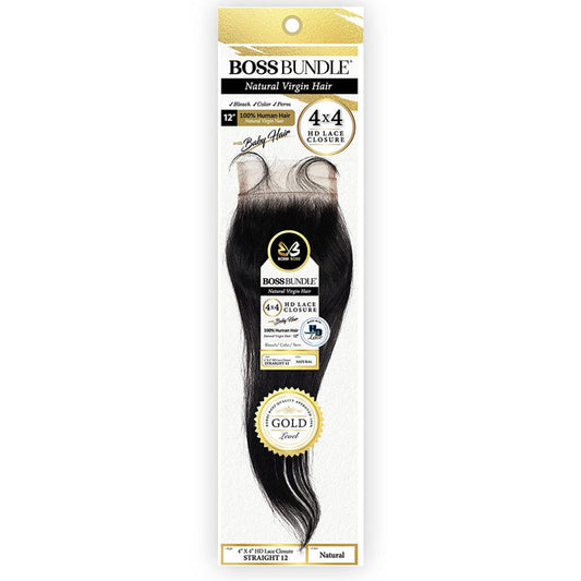 Bobbi Boss Bundle Natural Virgin Hair 4x4 HD Lace Closure - STRAIGHT 12"