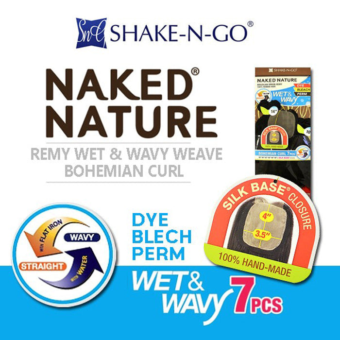 Shake-N-Go NAKED NATURE Wet & Wavy Weave 100% Human Hair - BOHEMIAN CURL 7Pcs (10"/12"/14")