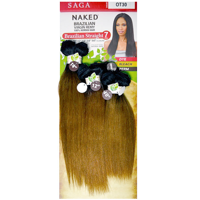Saga Naked Brazilian Virgin Remy 100% Human Hair Weave - BRAZILIAN STRAIGHT 7 Pcs + Closure (Multi-Length)