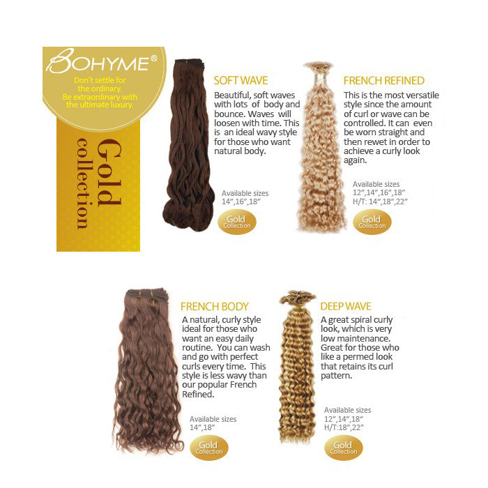 Bohyme Gold 100% Remy Human Hair Weave - DEEP WAVE 12/14/18" (Machine Tied)