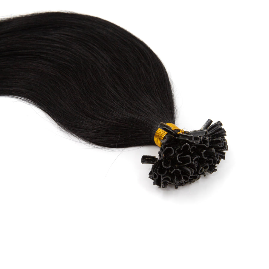 U Tip Hair Extensions Human Hair Color 1 Jet Black Fusion Nail Tip Hair Extensions Real Remy Hair 20 Inch  1 Gram Per Strand 20 Strand