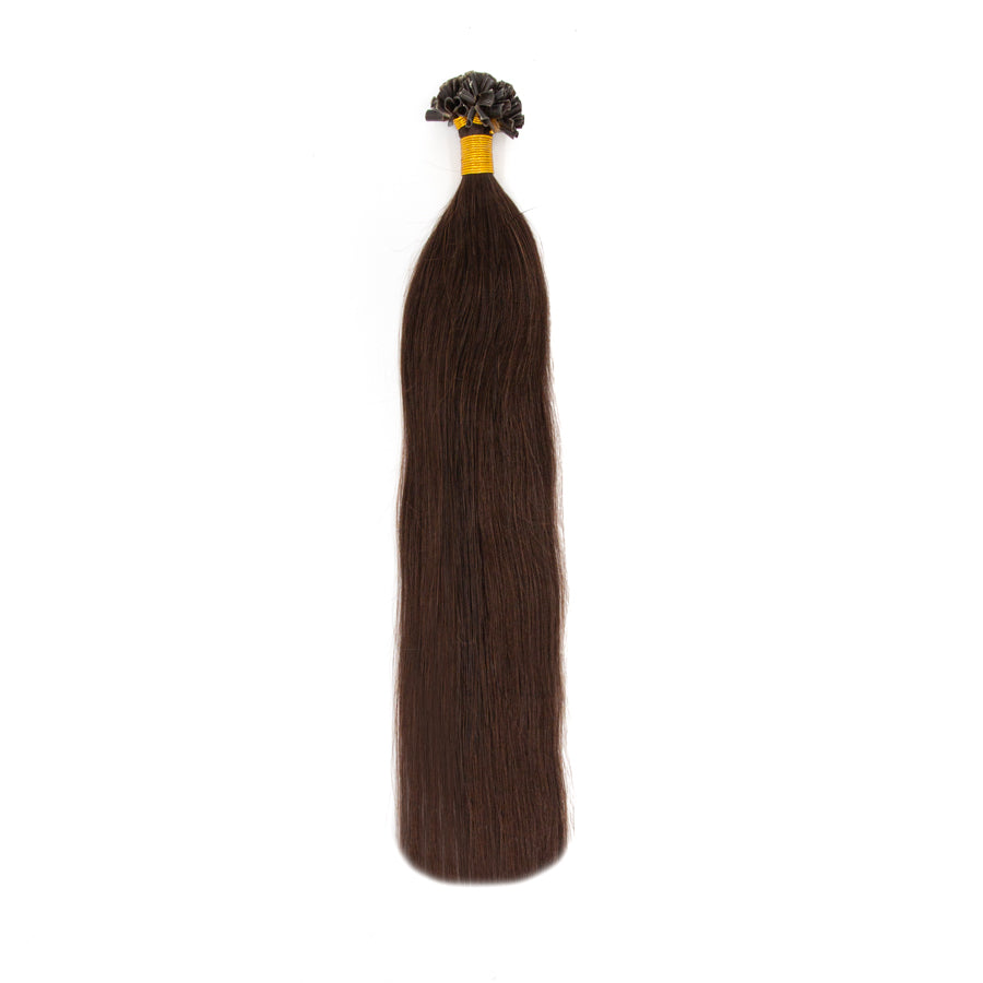 U Tip Hair Extensions Human Hair Color 2 D.Brown Fusion Nail Tip  1 Gram Per Strand 20 Strand