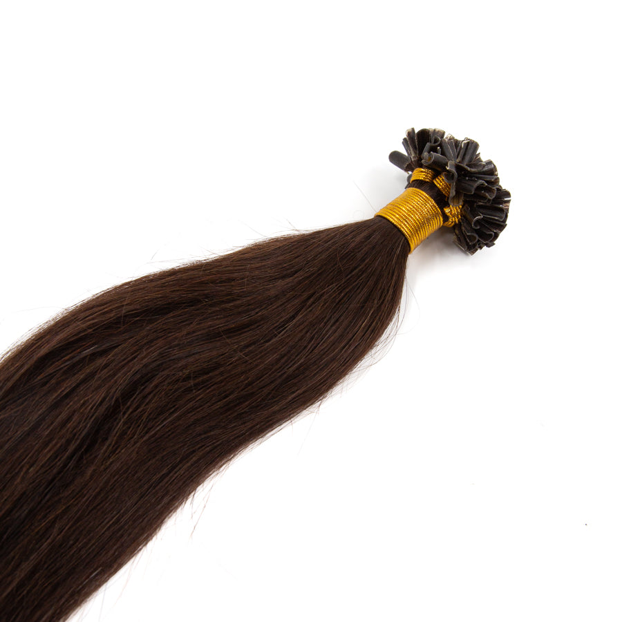 U Tip Hair Extensions Human Hair Color 2 D.Brown Fusion Nail Tip  1 Gram Per Strand 20 Strand