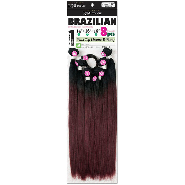 New Born Free Brazilian Premium Remi Touch Weave - STRAIGHT 8 PCS (14-22"+CLOSURE and BANG)