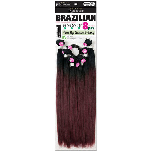 New Born Free Brazilian Premium Remi Touch Weave - STRAIGHT 8 PCS (14-22"+CLOSURE and BANG)