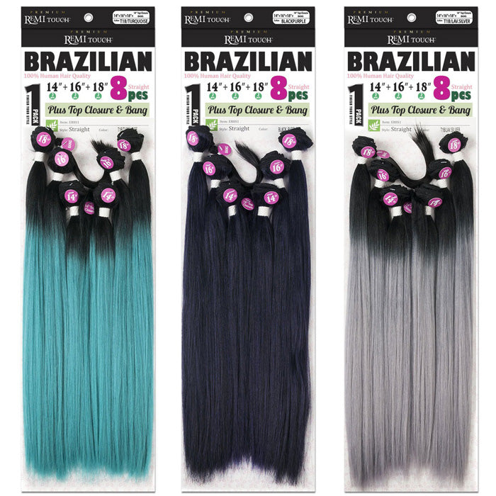 New Born Free Brazilian Premium Remi Touch Weave - STRAIGHT 8 PCS (14-22"+CLOSURE and BANG)